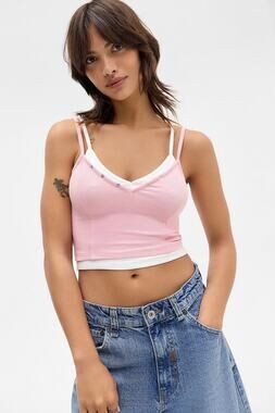 NWT Urban Outfitters BDG Brooke Pink Double Layer Stretchy Ribbed Tank S Y2K